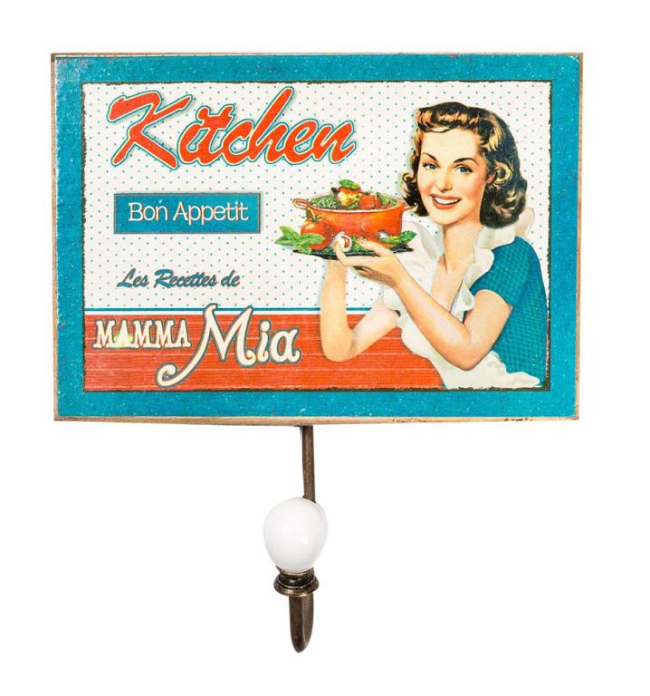 Appendichiavi da parete vintage Kitchen Mamma Mia. Portachiavi da muro retrò ideale per cucina, ingresso, bar e arredamento vintage.