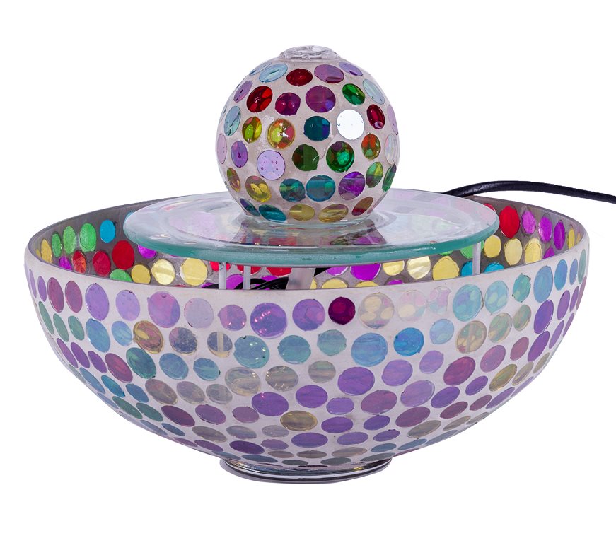 Fontana da Tavolo in Mosaico Colorato con Sfera – Fontanella Zen Decorativa