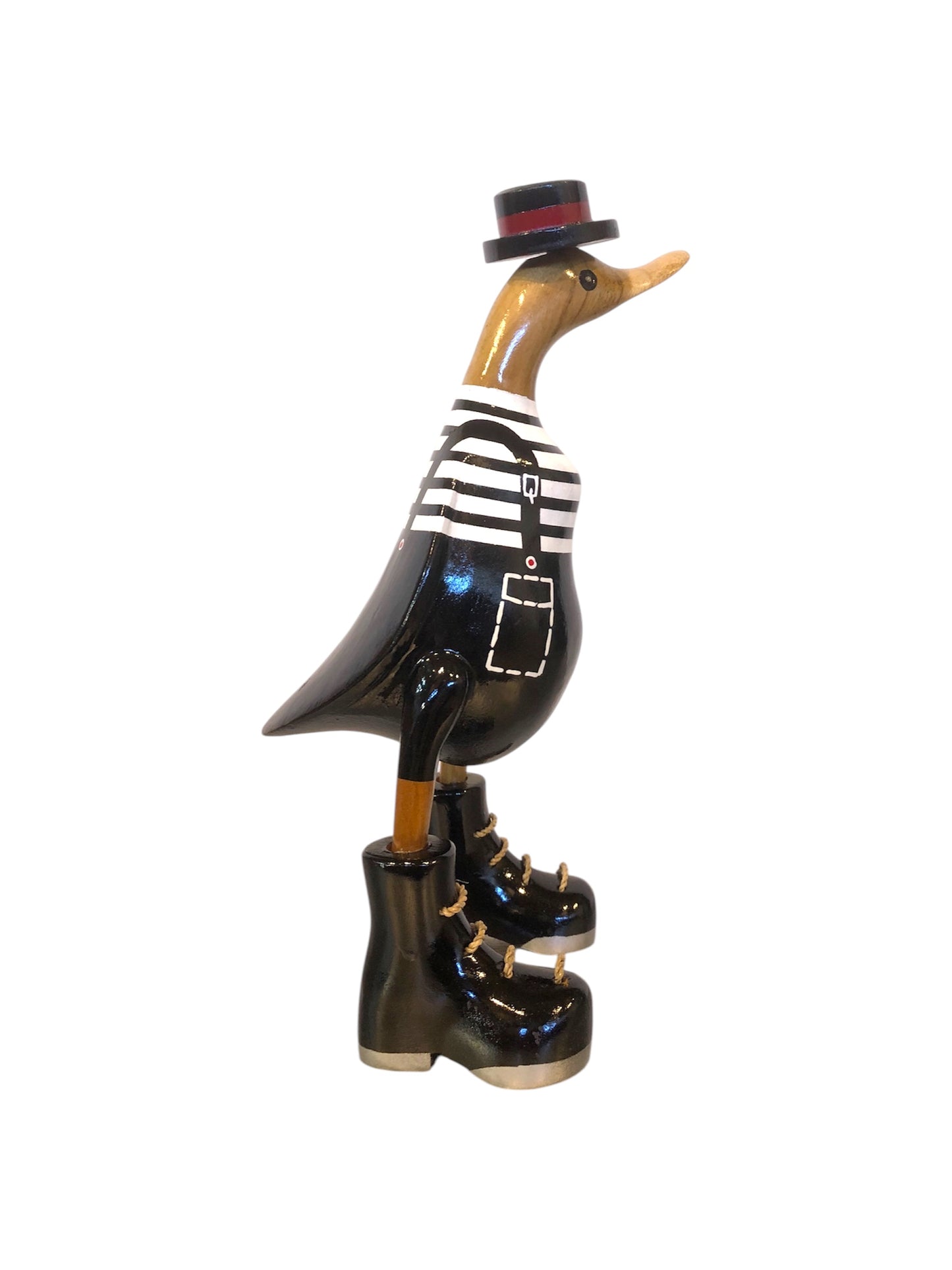 Papera in Legno con Cappello e Maglia a Righe – Statuetta Artigianale Originale da Arredo