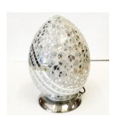 Lampada da Tavolo a Forma di Uovo con Mosaico di Specchi e Tessere Bianche Argentate, Design Elegante con Base Cromata, Illuminazione Decorativa Moderna per Camera da Letto, Soggiorno, Ingresso e Idea Regalo