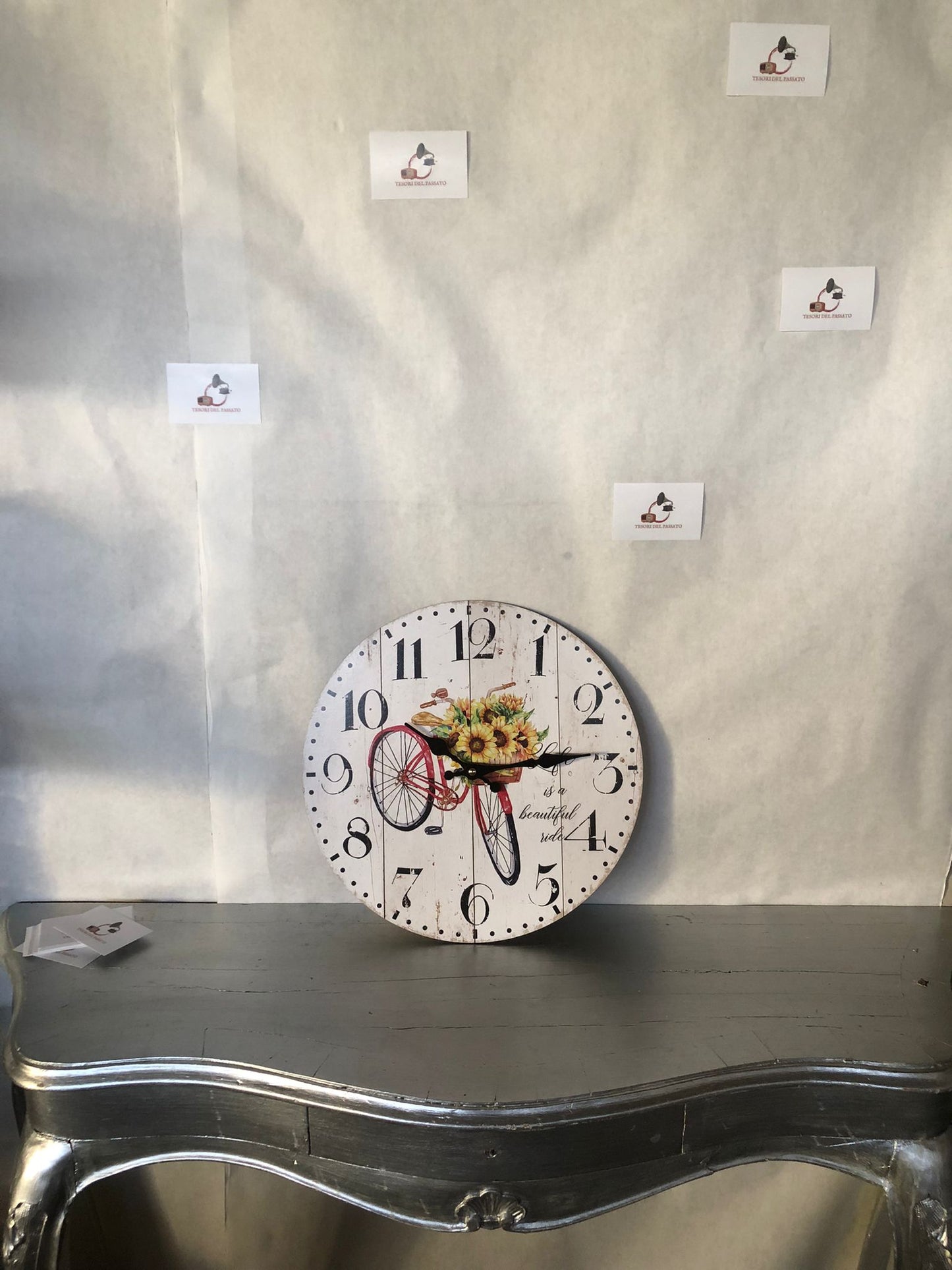 Orologio da parete shabby chic con bicicletta e girasoli – Arredo cucina e soggiorno