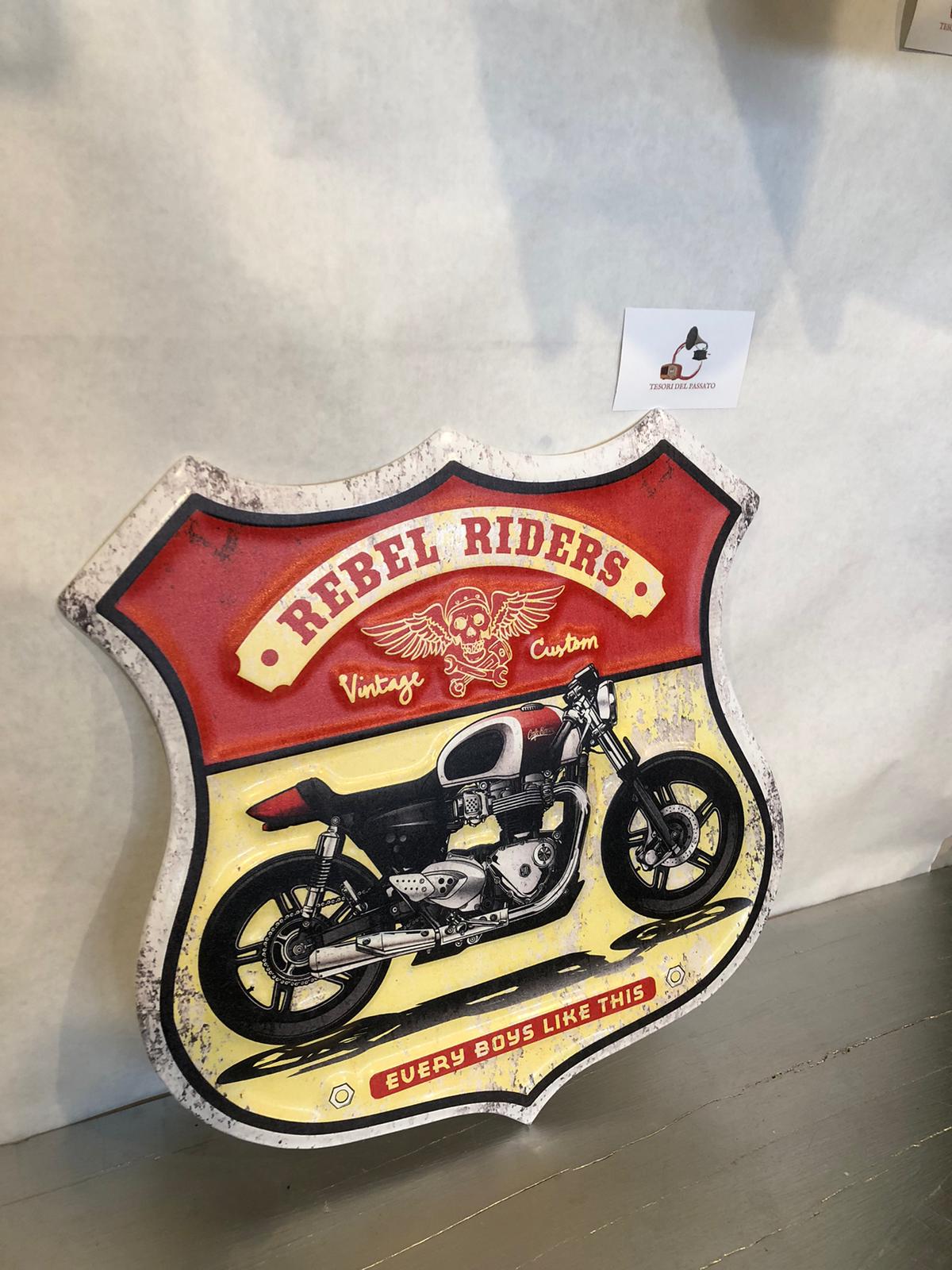 Targa Vintage in Metallo Rebel Riders – Insegna Sagomata Moto Custom Stile Biker