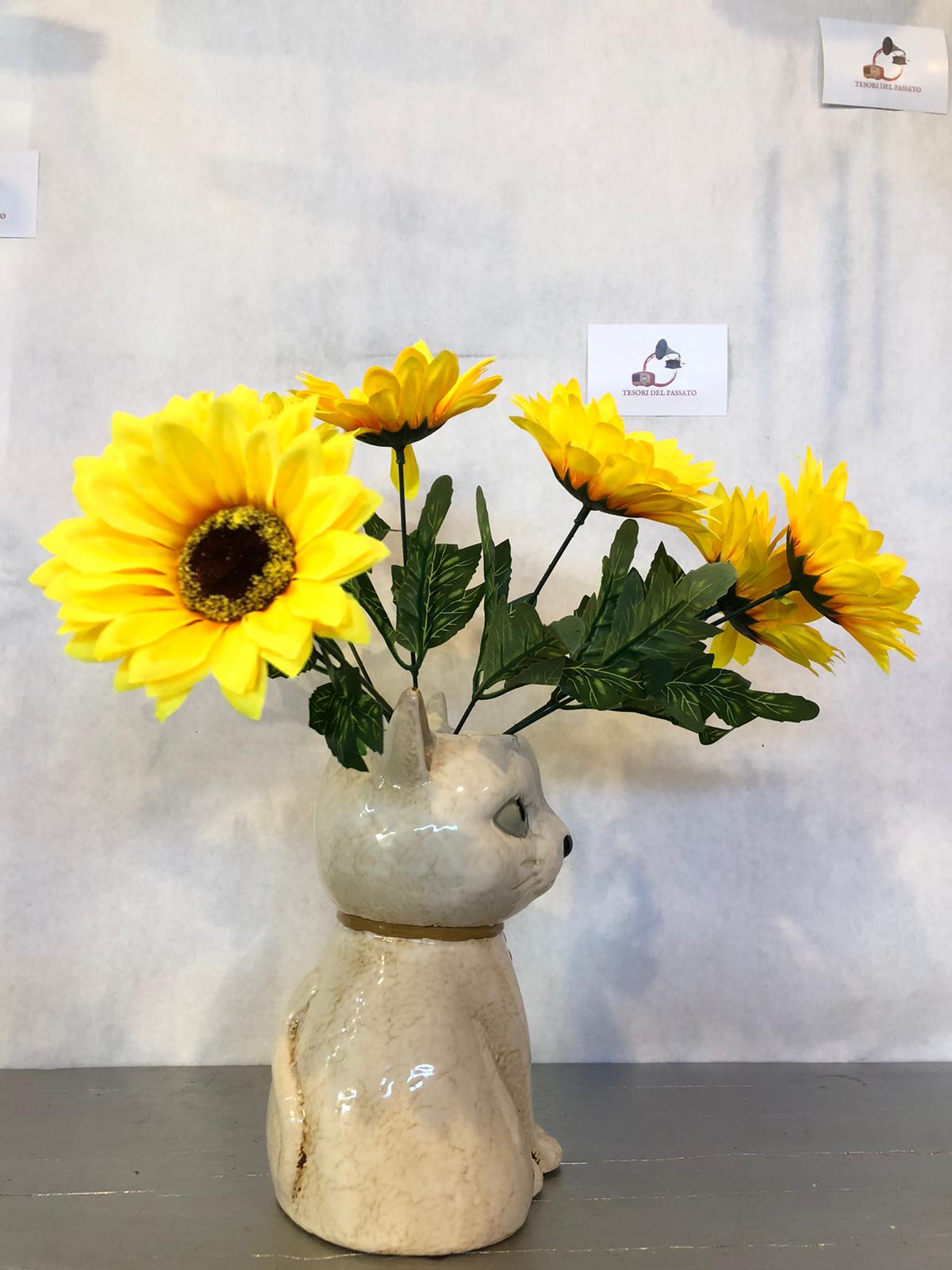 Vaso Gatto in Ceramica – Vaso Decorativo con Forma di Gatto Seduto