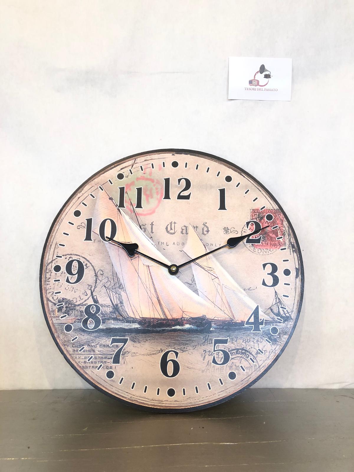 Orologio da Parete Vintage con Barca a Vela – Orologio Rotondo Stile Nautico e Shabby Chic