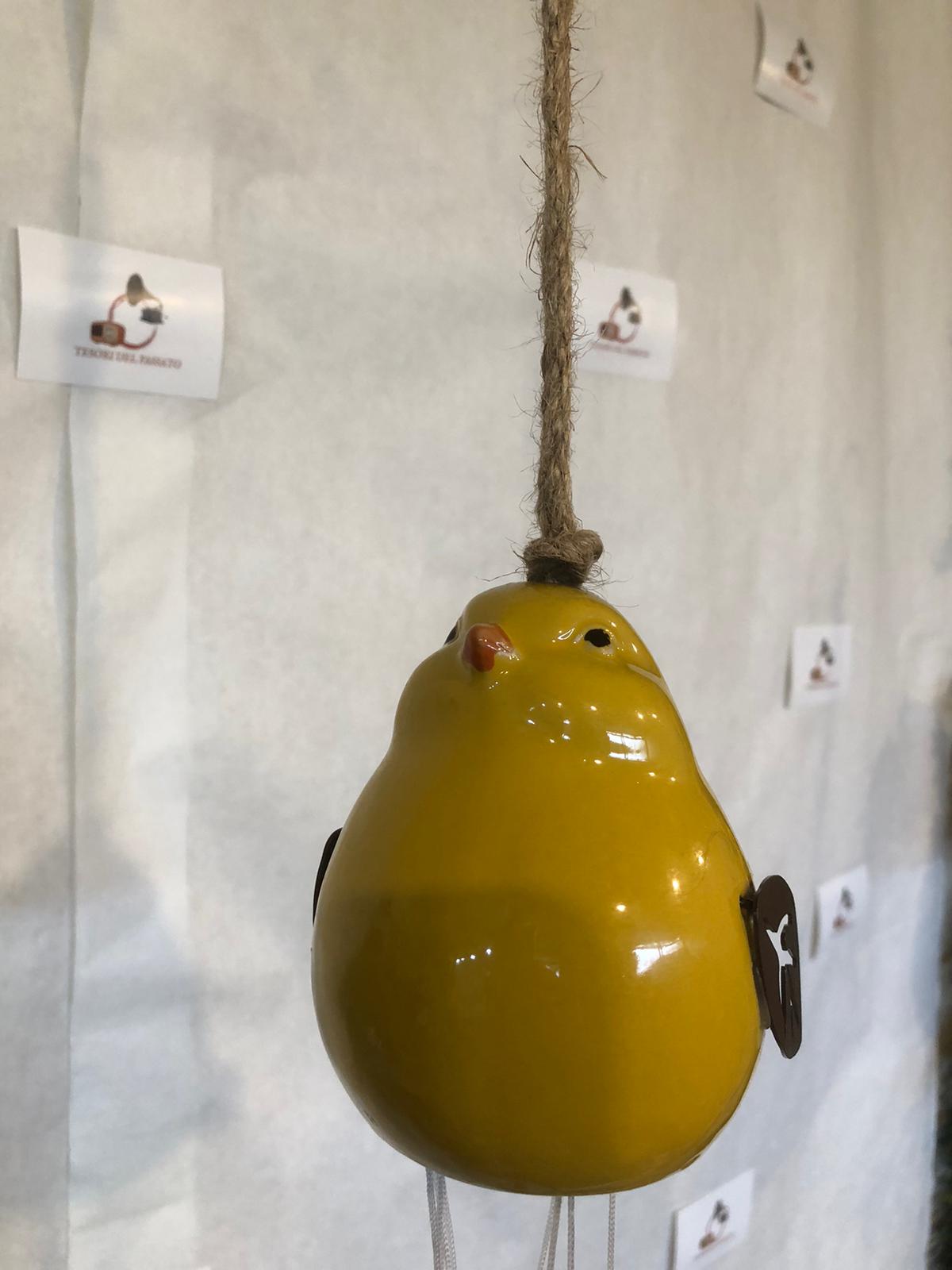 Pendaglio a Vento Uccellino Giallo in Ceramica – Decorazione da Giardino e Balcone