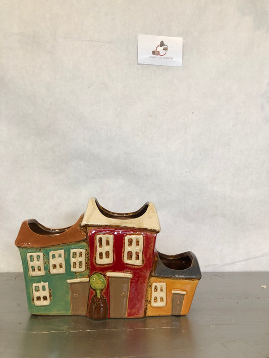 Vaso in Ceramica Casette Colorate – Porta Piante e Decorazione Originale