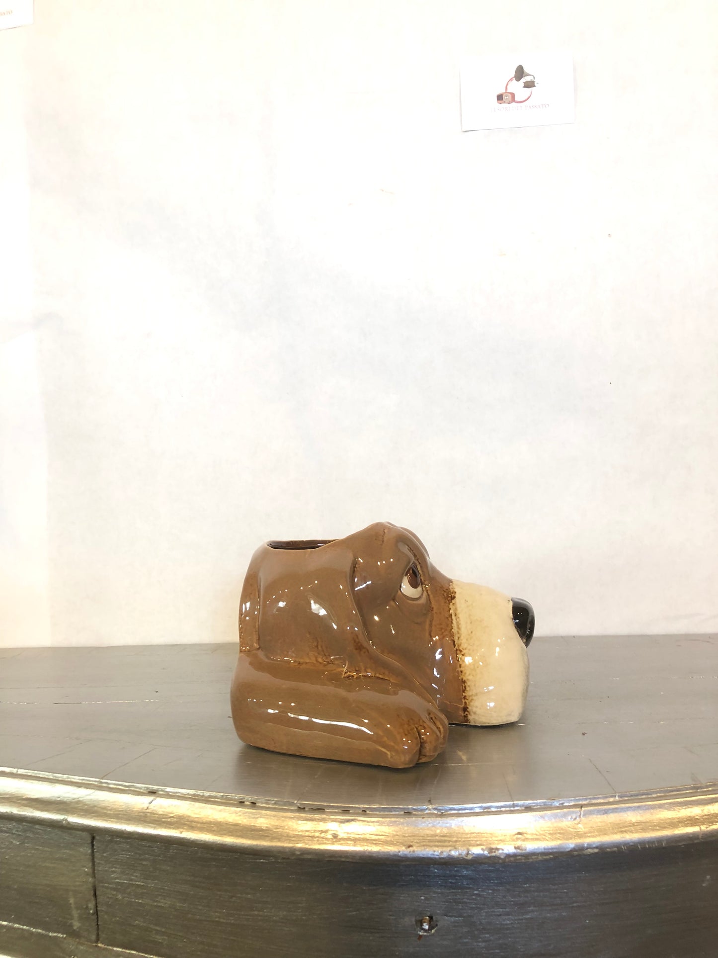Vasetto Cane in Ceramica – Porta Piantine Decorativo Cucciolo Marrone