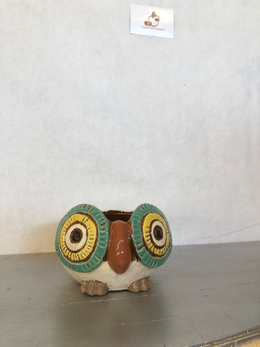Vasetto Gufo in Ceramica – Porta Piantine Decorativo Verde e Giallo