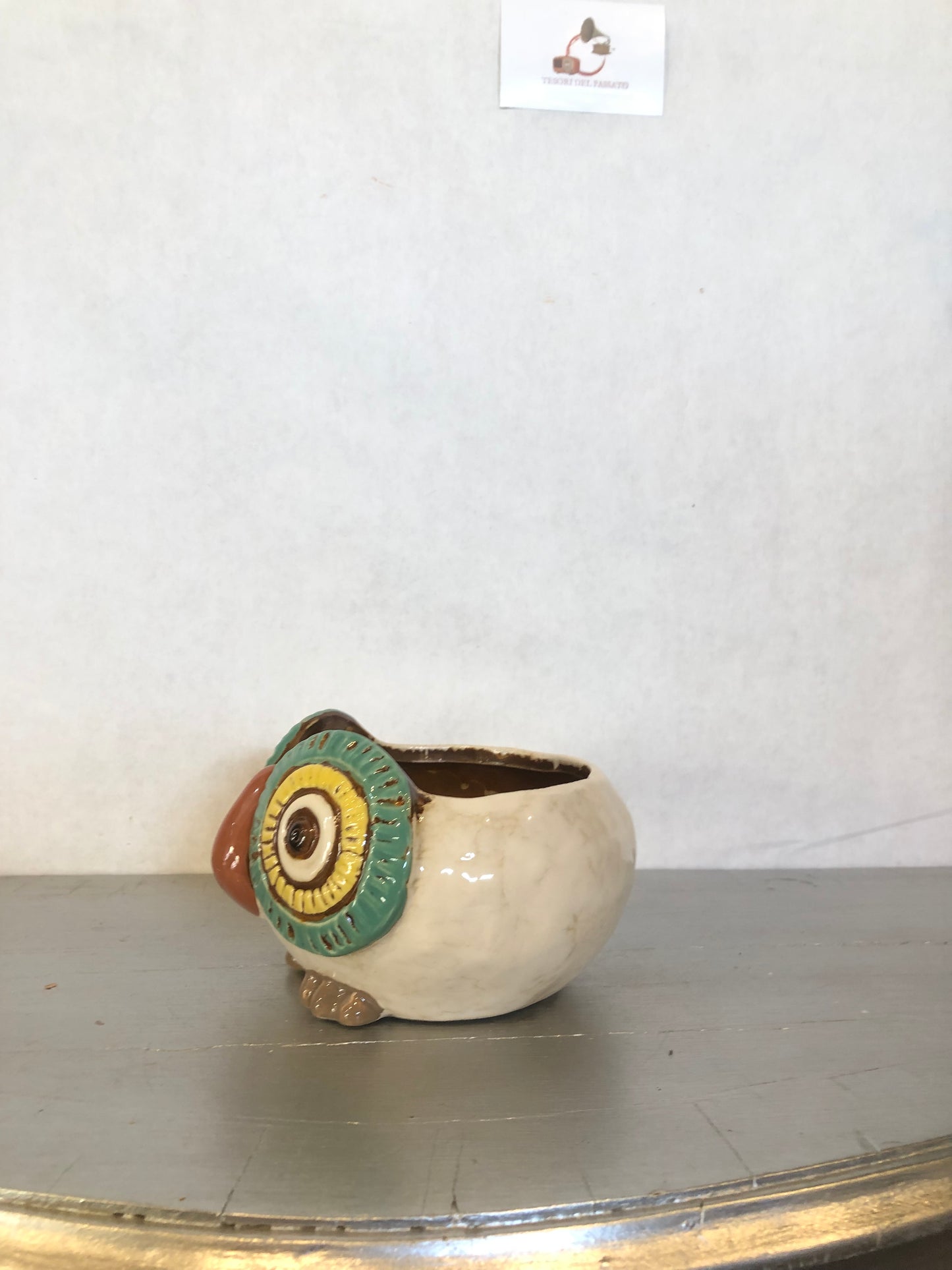 Vasetto Gufo in Ceramica – Porta Piantine Decorativo Verde e Giallo
