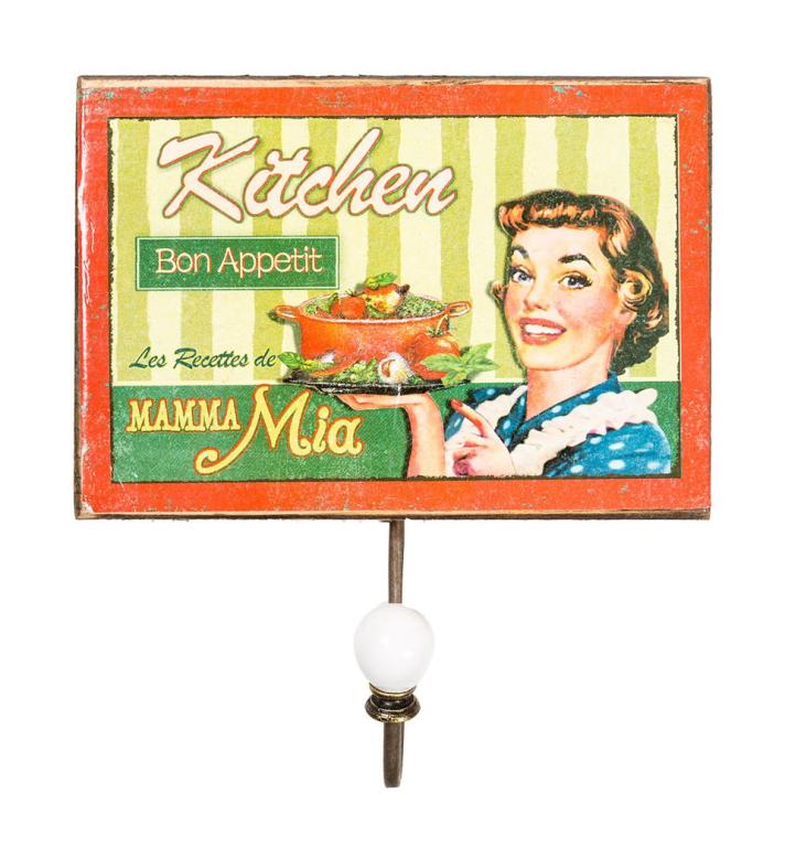 Appendichiavi da parete vintage Kitchen Mamma Mia. Portachiavi da muro retrò decorativo ideale per cucina, ingresso, bar e ristoranti.