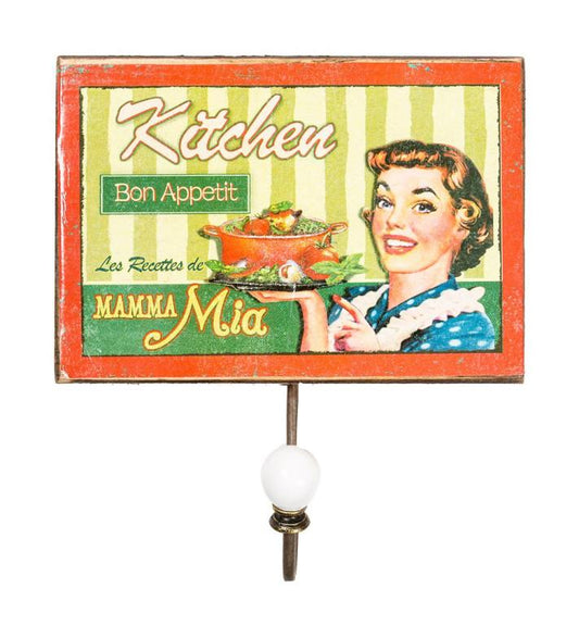 Appendichiavi da parete vintage Kitchen Mamma Mia. Portachiavi da muro retrò decorativo ideale per cucina, ingresso, bar e ristoranti.