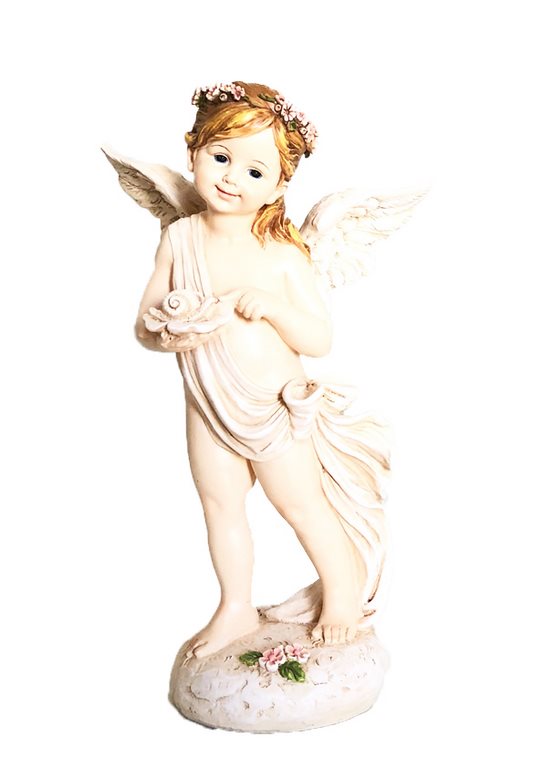 Statuetta Angelo Bambina con Ali – Statua Decorativa Angelica con Fiori