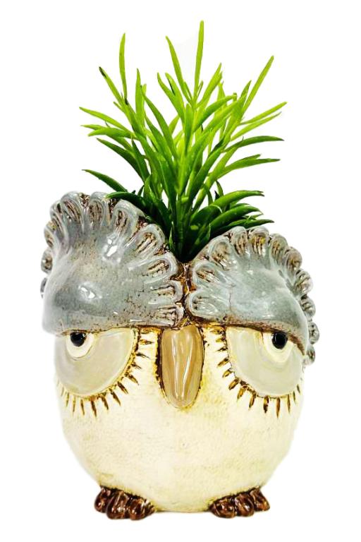 Vaso Portapiante in Ceramica a Forma di Gufo con Apertura Superiore per Piante Grasse e Succulente Fioriera Decorativa da Tavolo Design Simpatico Stile Rustico per Casa Ufficio e Giardino Interno