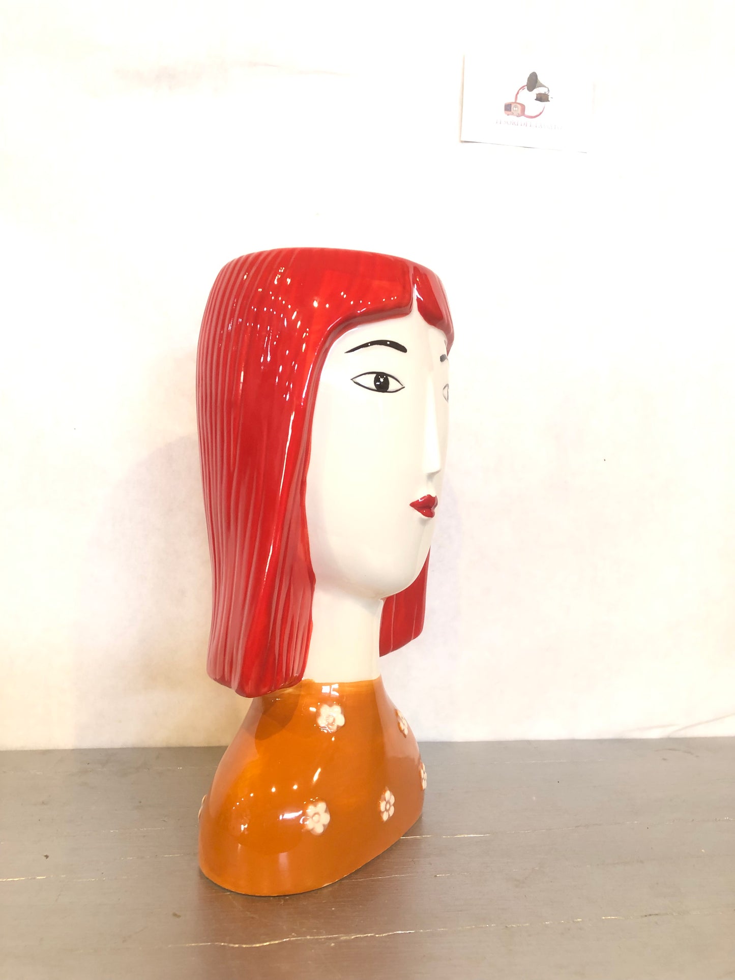 Vaso Volto Donna in Ceramica – Testa Decorativa Capelli Rossi Moderno Design