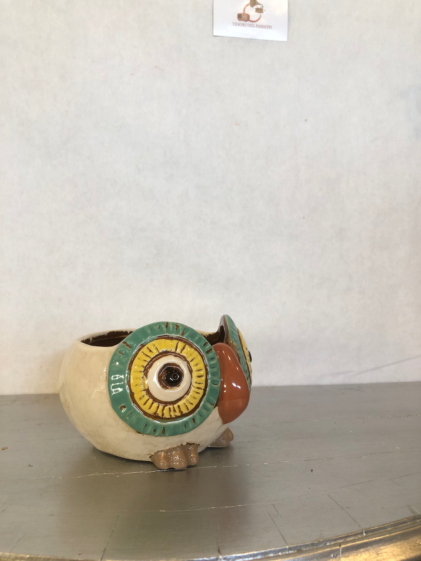 Vasetto Gufo in Ceramica – Porta Piantine Decorativo Verde e Giallo