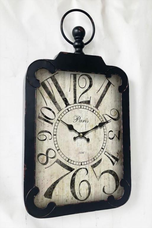 Orologio da Parete Vintage Rettangolare in Metallo Nero con Numeri Romani Stilizzati, Quadrante Paris Retrò e Anello Superiore per Arredamento Casa Soggiorno Cucina Ufficio