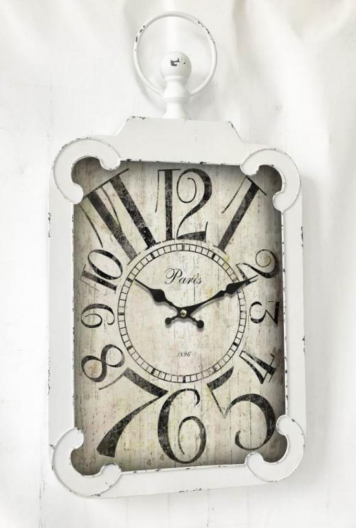 Orologio da Parete Vintage Rettangolare Bianco con Numeri Romani Stilizzati, Quadrante Paris Retrò e Anello Superiore per Arredamento Casa Soggiorno Cucina Ufficio