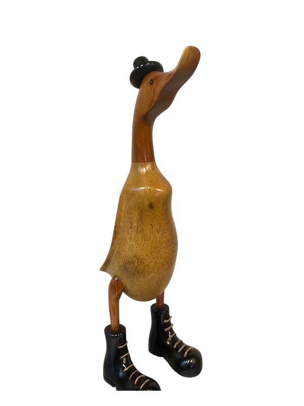 Papera in Legno con Cappello e Stivaletti Neri – Decorazione Artigianale Vintage