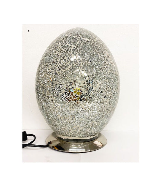 **Lampada da Tavolo a Forma di Uovo con Mosaico di Specchi Argentati, Design Elegante con Base Cromata, Illuminazione Decorativa Moderna per Camera da Letto, Soggiorno, Ingresso e Idea Regalo**