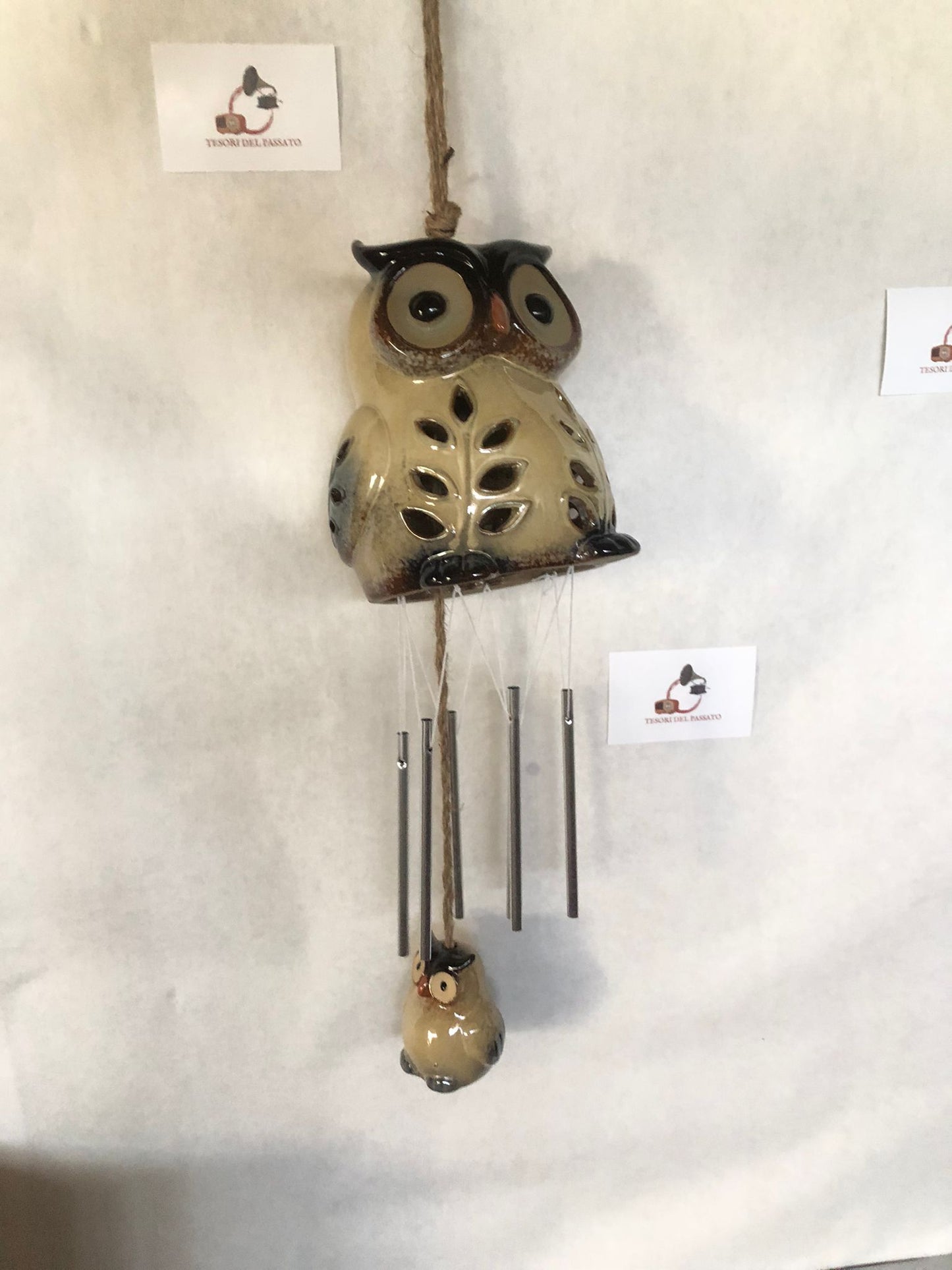 Pendaglio a Vento Gufi in Ceramica – Wind Chime Decorativo Portafortuna