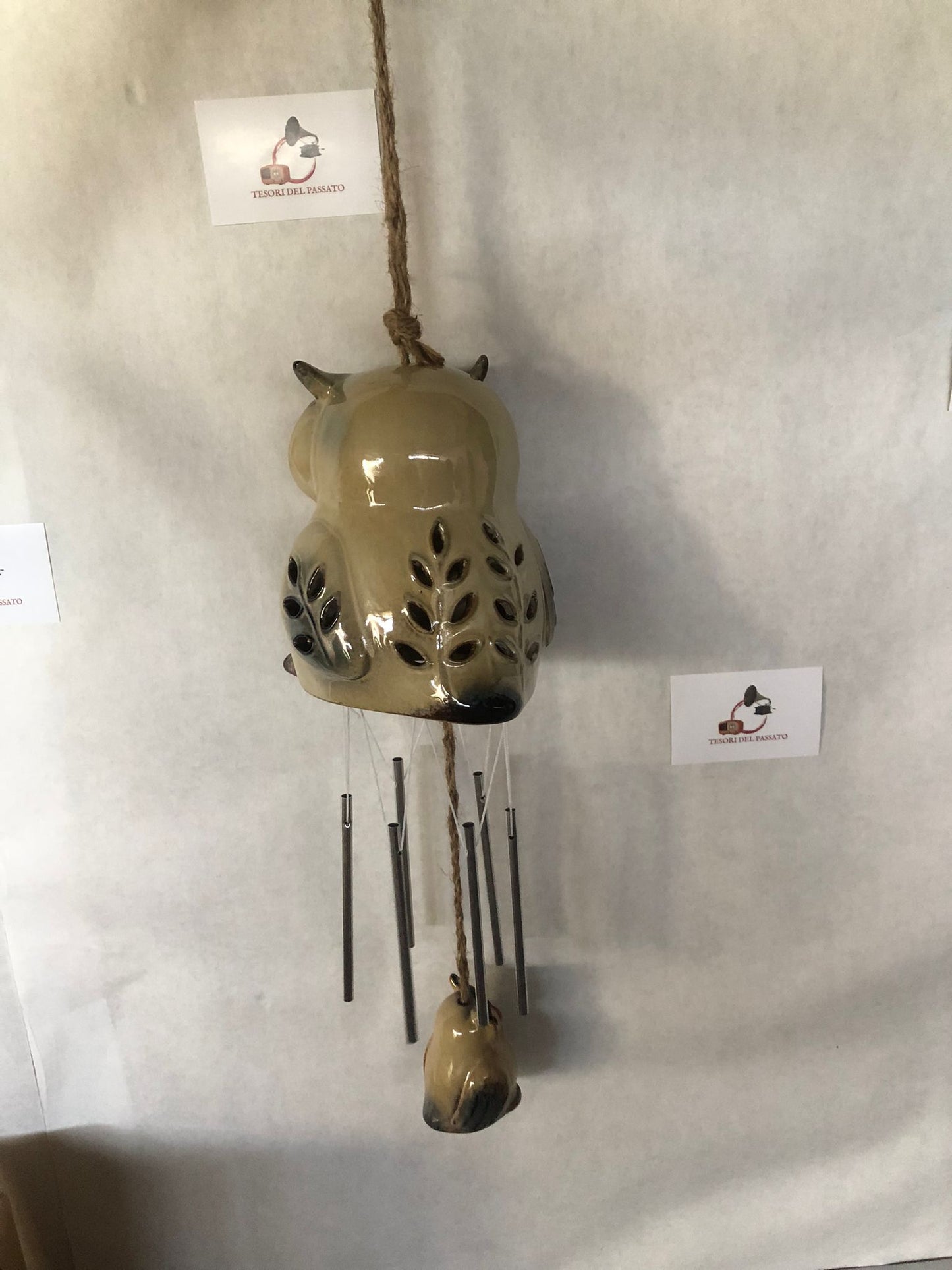 Pendaglio a Vento Gufi in Ceramica – Wind Chime Decorativo Portafortuna