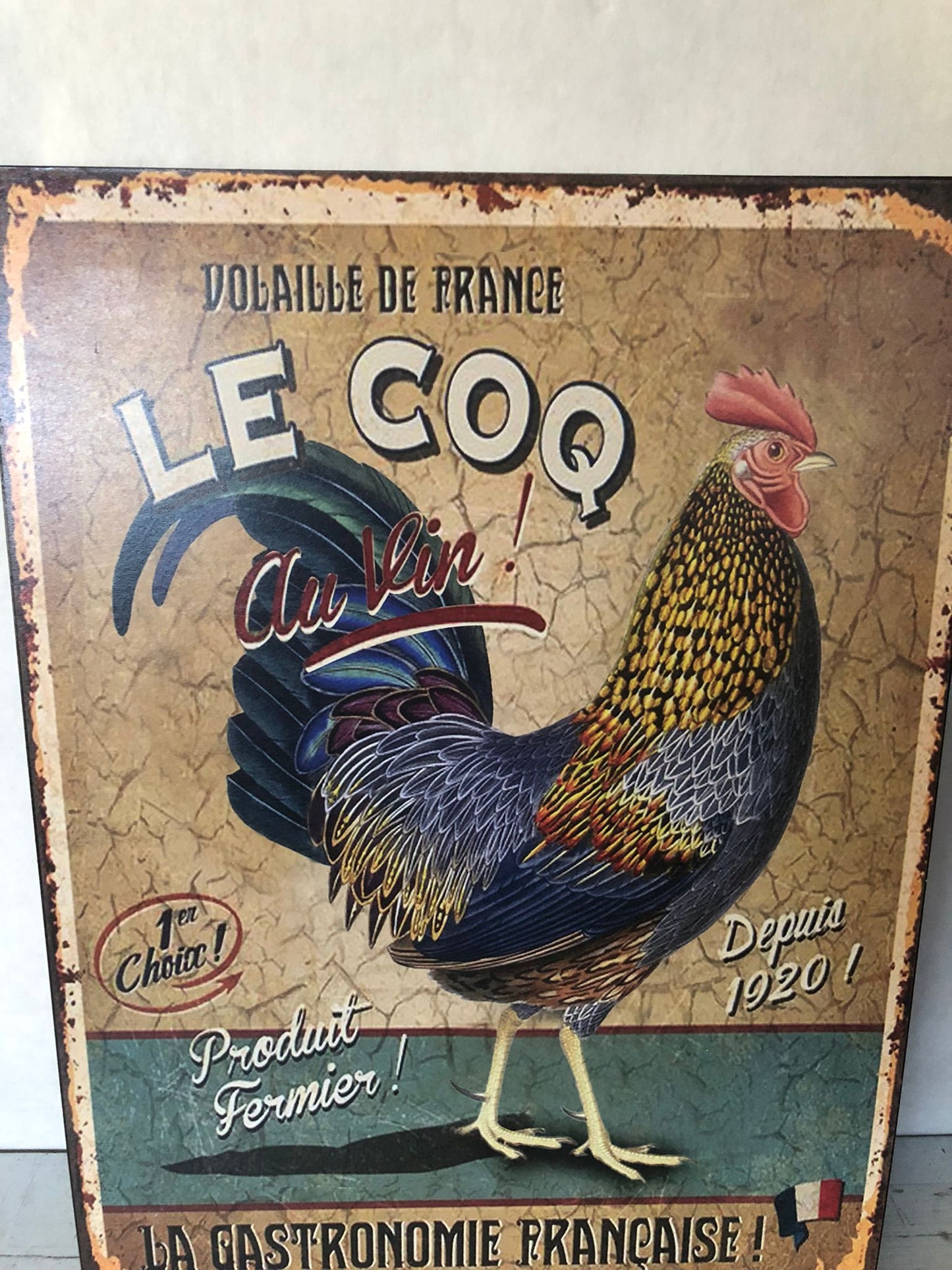 Quadro in Metallo Vintage Francese – Targa Retrò Le Coq au Vin per Cucina e Arredamento