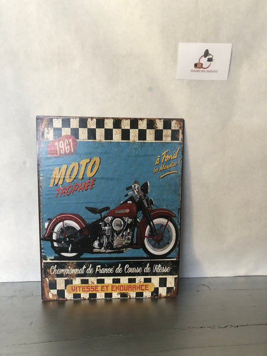 Targa Vintage in Metallo Moto Anni ‘60 – Insegna Retrò Decorativa da Parete Stile Industriale