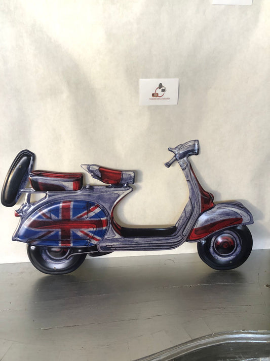 Targa Vespa Vintage in Metallo – Union Jack – Arredo Garage, Bar e Casa inglese
