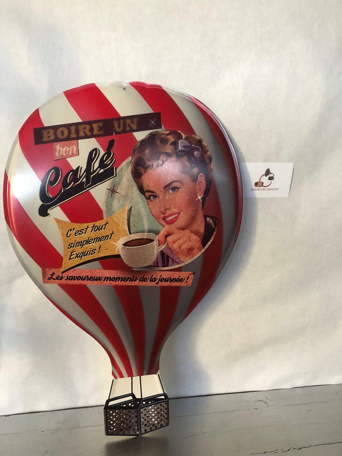 Targa Mongolfiera Vintage in Metallo – Pubblicità Retrò Caffè – Arredo Cucina e Bar