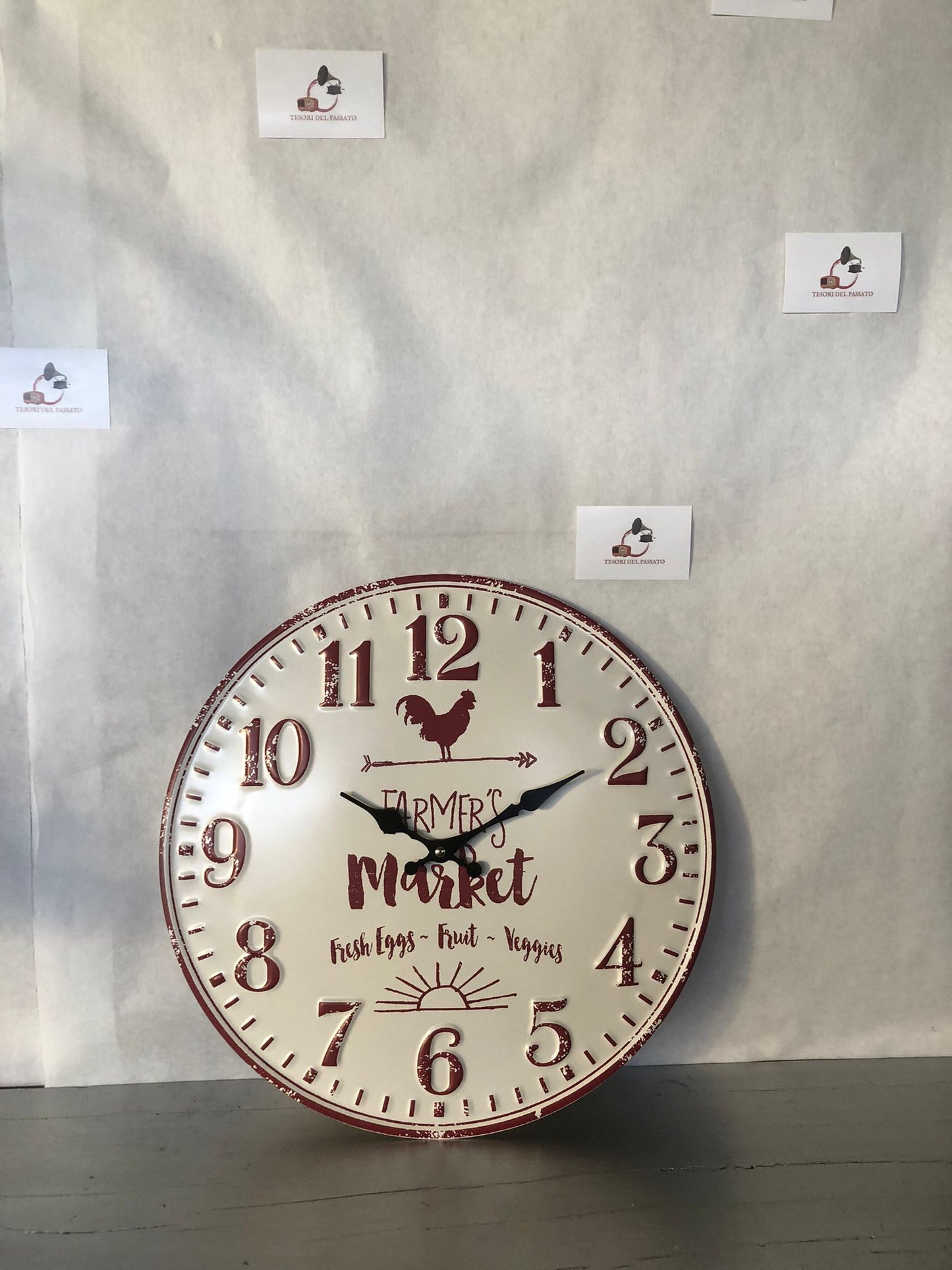 Orologio da Parete Farmer’s Market – Orologio Rustico Shabby Chic con Gallo per Cucina e Taverna