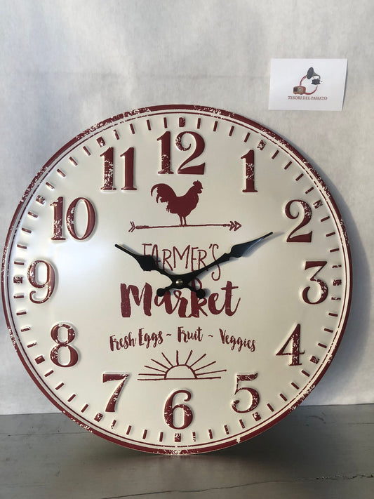 Orologio da Parete Farmer’s Market – Orologio Rustico Shabby Chic con Gallo per Cucina e Taverna