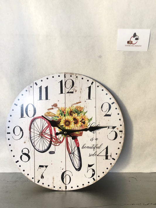 Orologio da parete shabby chic con bicicletta e girasoli – Arredo cucina e soggiorno