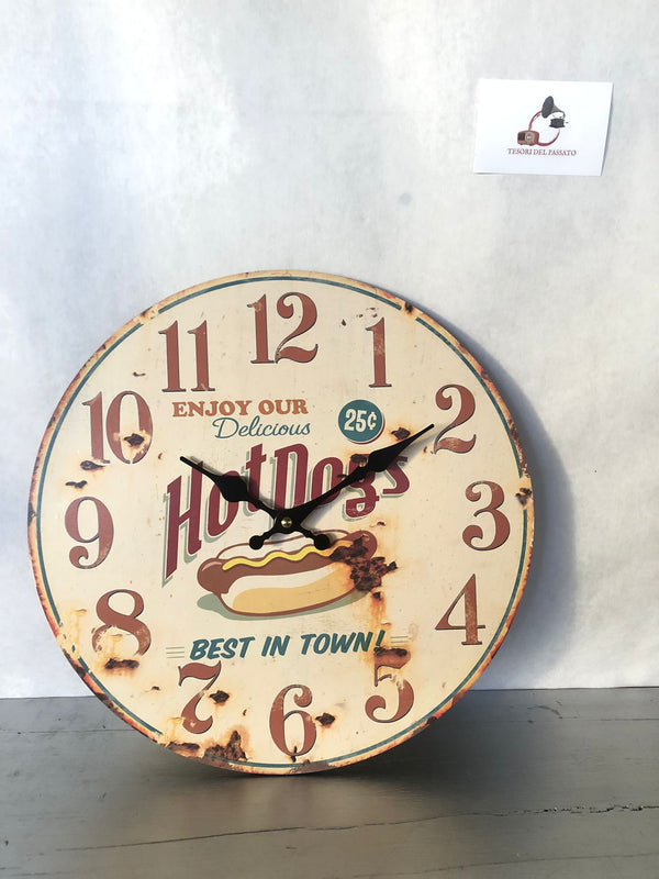 Orologio vintage da parete Hot Dog – Stile retrò americano anni ’50