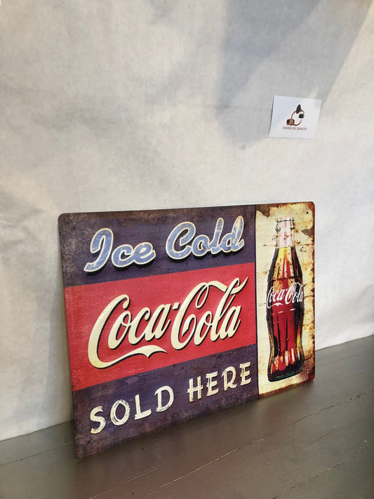 Targa Vintage Coca-Cola in Metallo – Ice Cold Sold Here – Bottiglia Retrò Decorativa