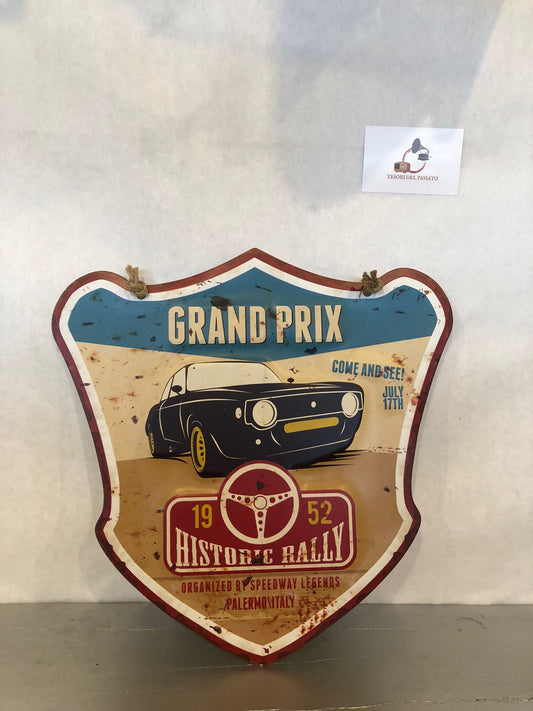 Targa Vintage Historic Rally Grand Prix in Metallo – Insegna Auto da Corsa Retrò – Decorazione da Parete