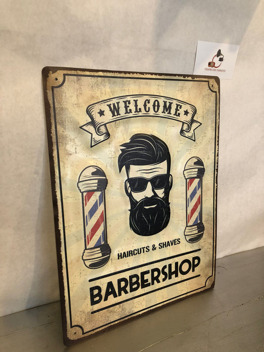 Targa Vintage Barbershop – Insegna Retrò in Metallo per Parrucchieri e Barberie