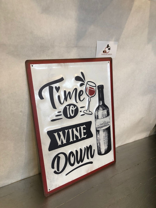 Targa Vintage in Metallo Time to Wine Down – Insegna Retrò Vino e Cantina