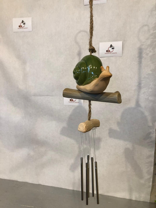 Pendaglio a Vento Lumaca in Ceramica – Wind Chime Decorativo da Giardino