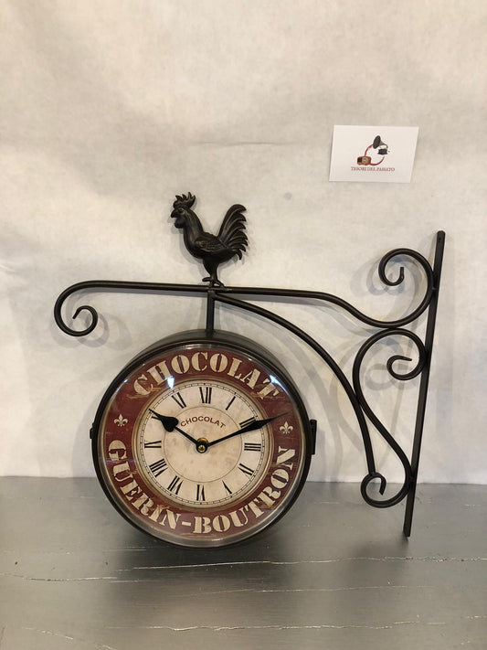 Orologio da Parete Bifacciale Vintage in Ferro – Stile Insegna Francese Chocolat Guérin-Boutron