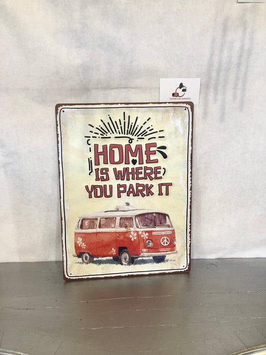 Targa Vintage in Metallo – Home is where you park it – Furgoncino Hippie Volkswagen