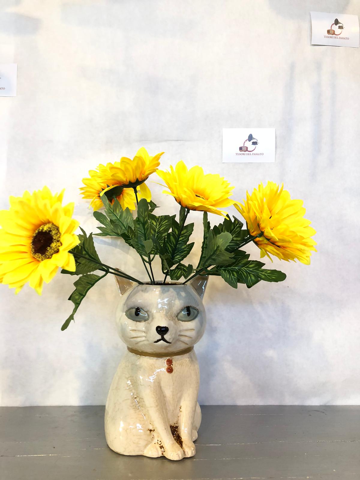 Vaso Gatto in Ceramica – Vaso Decorativo con Forma di Gatto Seduto