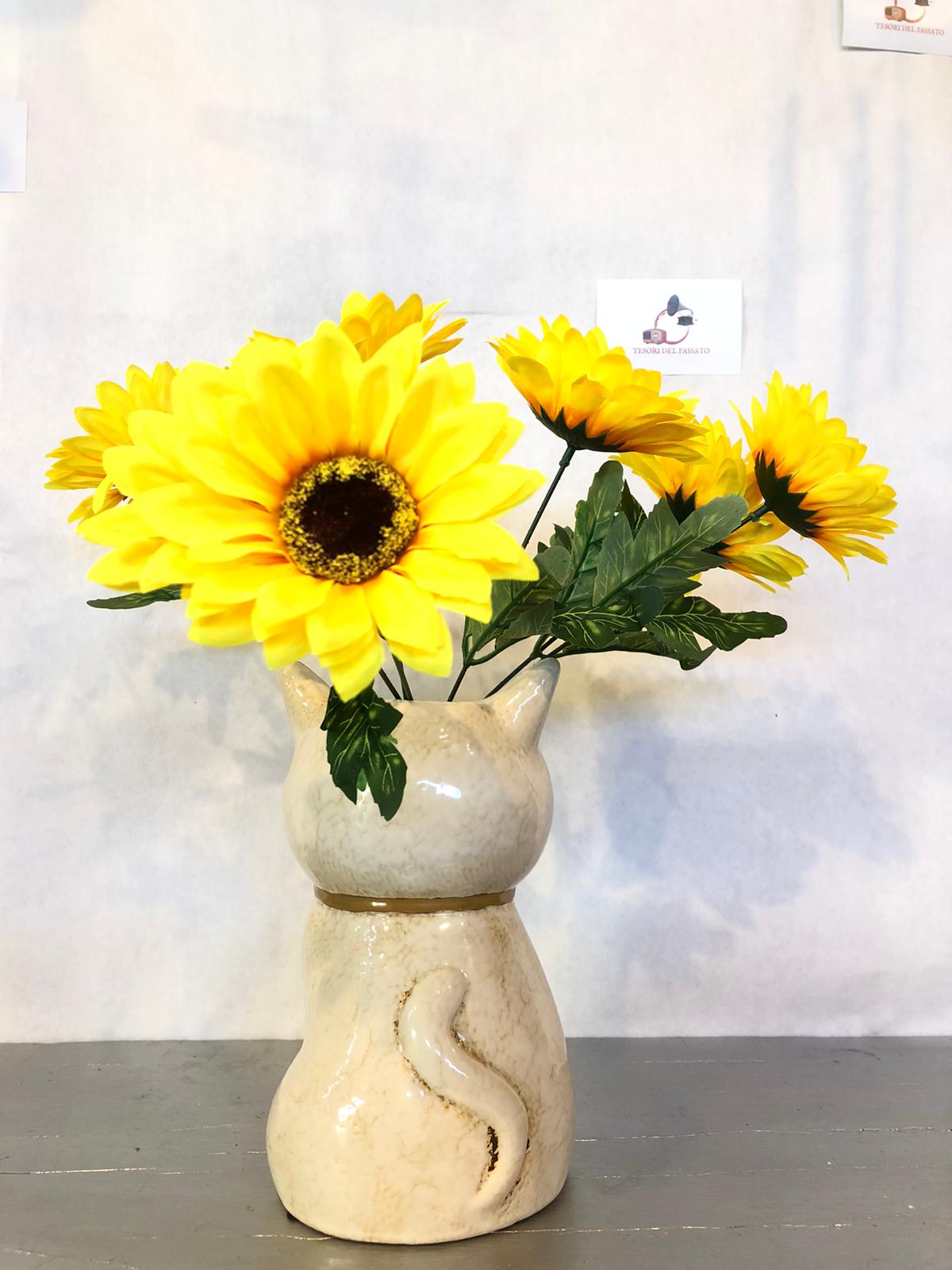 Vaso Gatto in Ceramica – Vaso Decorativo con Forma di Gatto Seduto