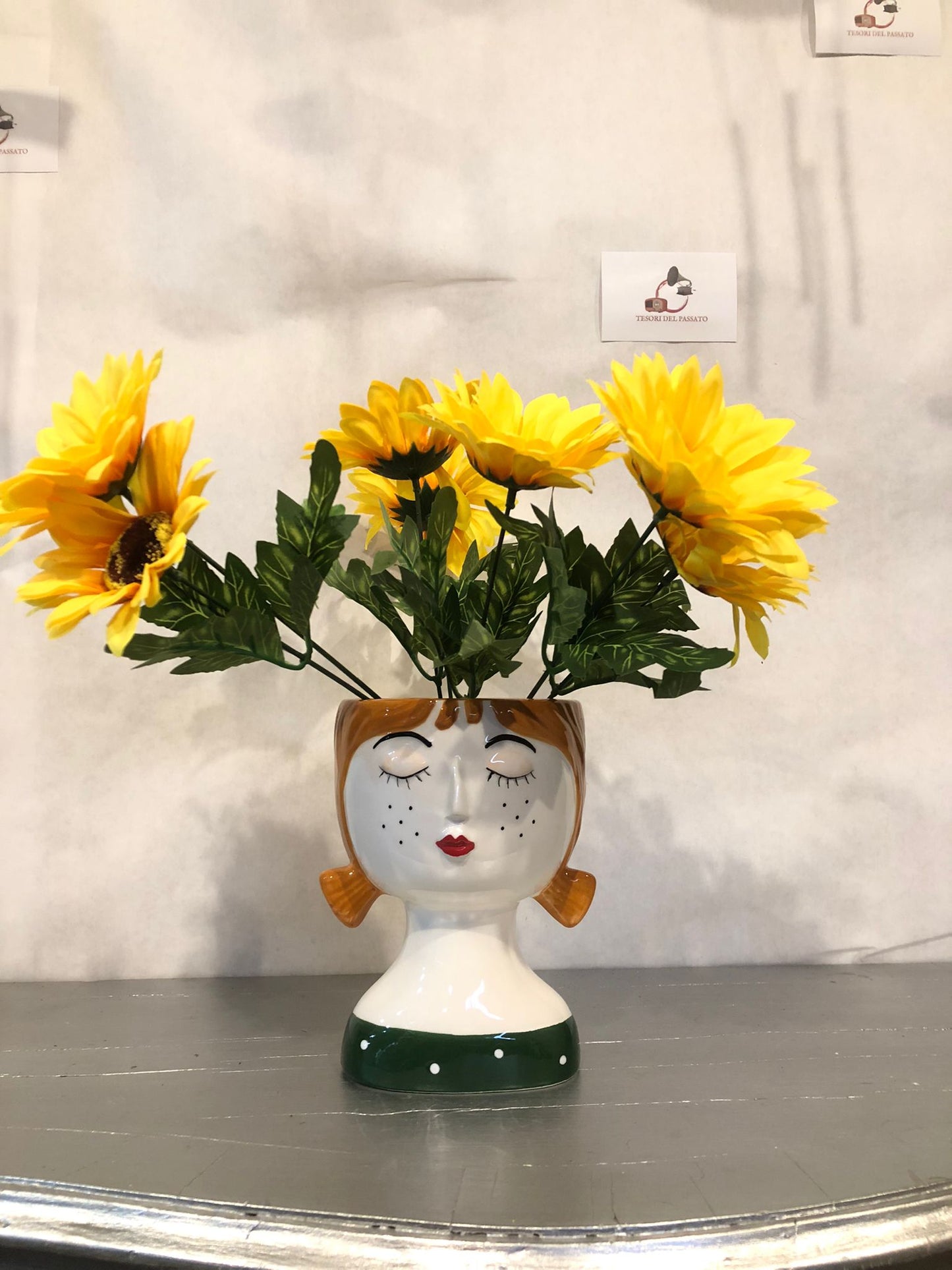 Vaso Volto Donna con Capelli Rossi in Ceramica – Porta Fiori e Decorazione Design Moderno