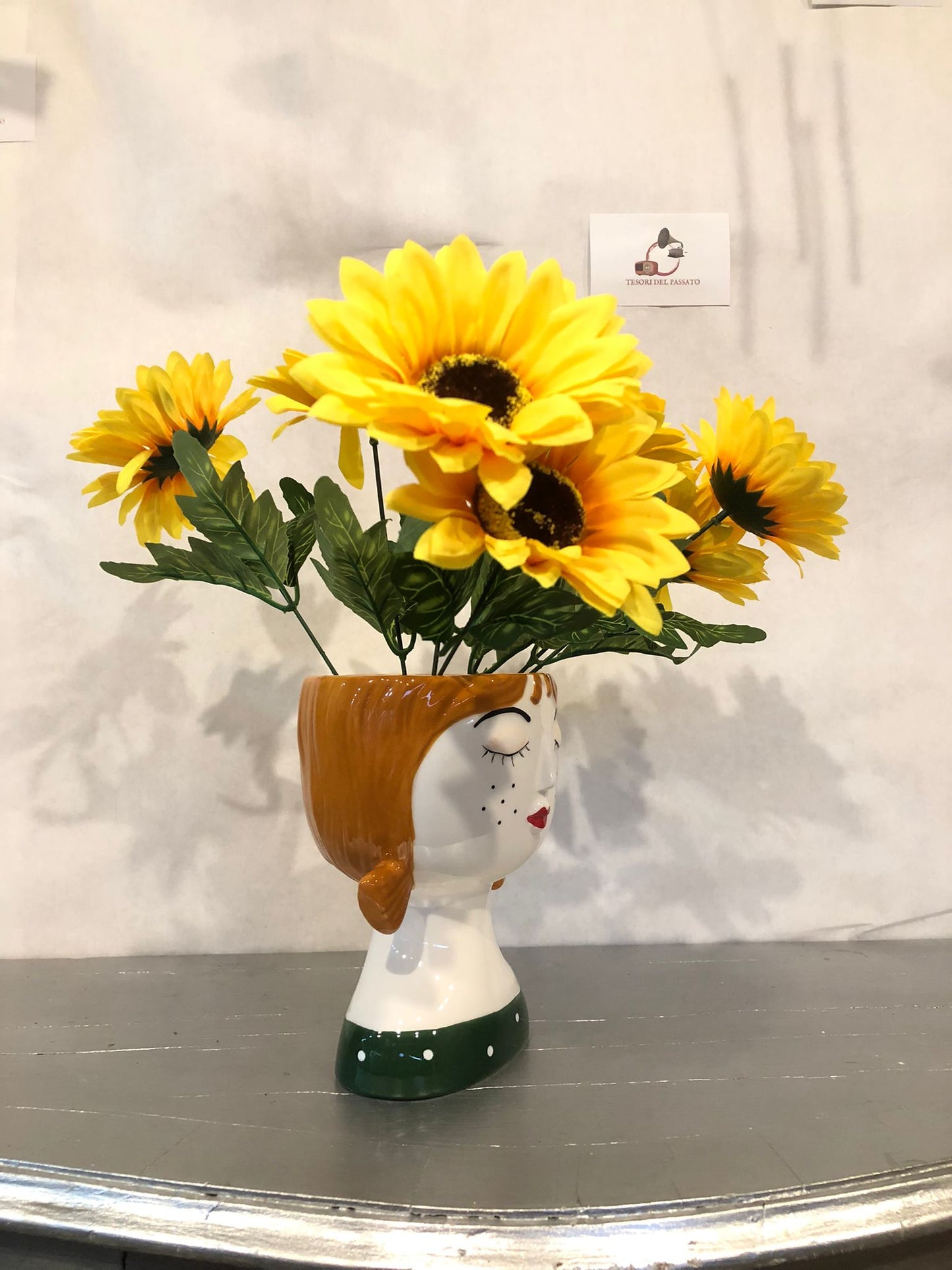 Vaso Volto Donna con Capelli Rossi in Ceramica – Porta Fiori e Decorazione Design Moderno