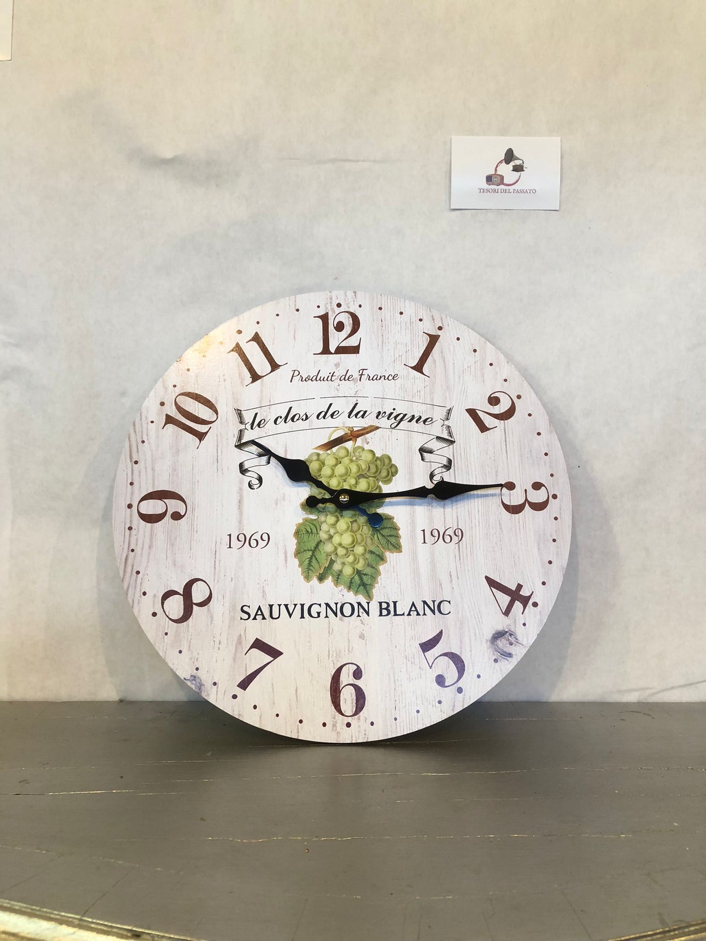 Orologio da Parete Vintage Sauvignon Blanc – Orologio Rotondo in Legno Stile Rustico per Cucina e Taverna
