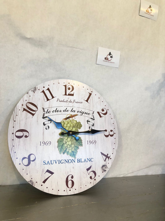 Orologio da Parete Vintage Sauvignon Blanc – Orologio Rotondo in Legno Stile Rustico per Cucina e Taverna
