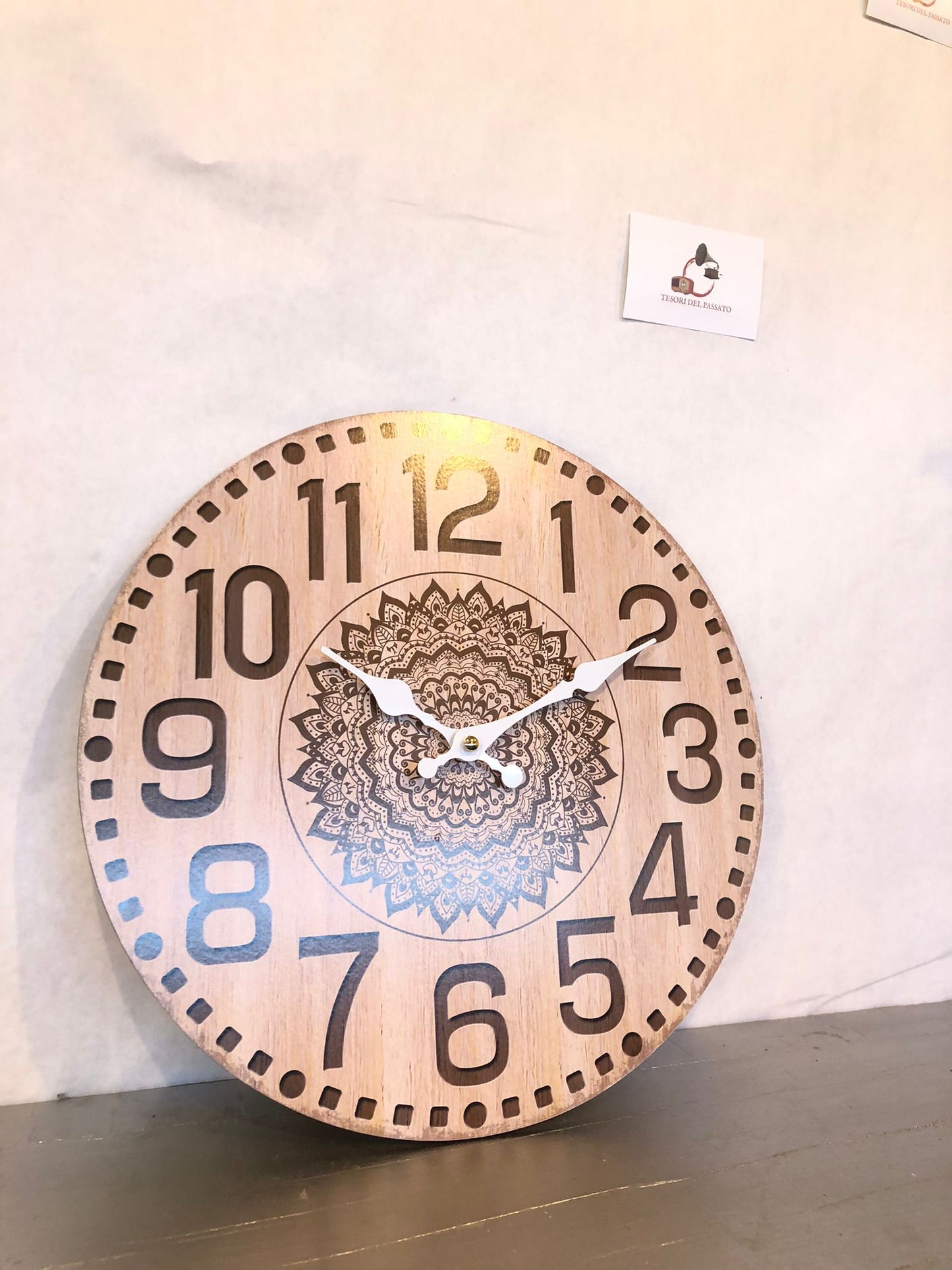 Orologio da Parete in Legno con Mandala – Orologio Rotondo Decorativo Stile Naturale e Moderno