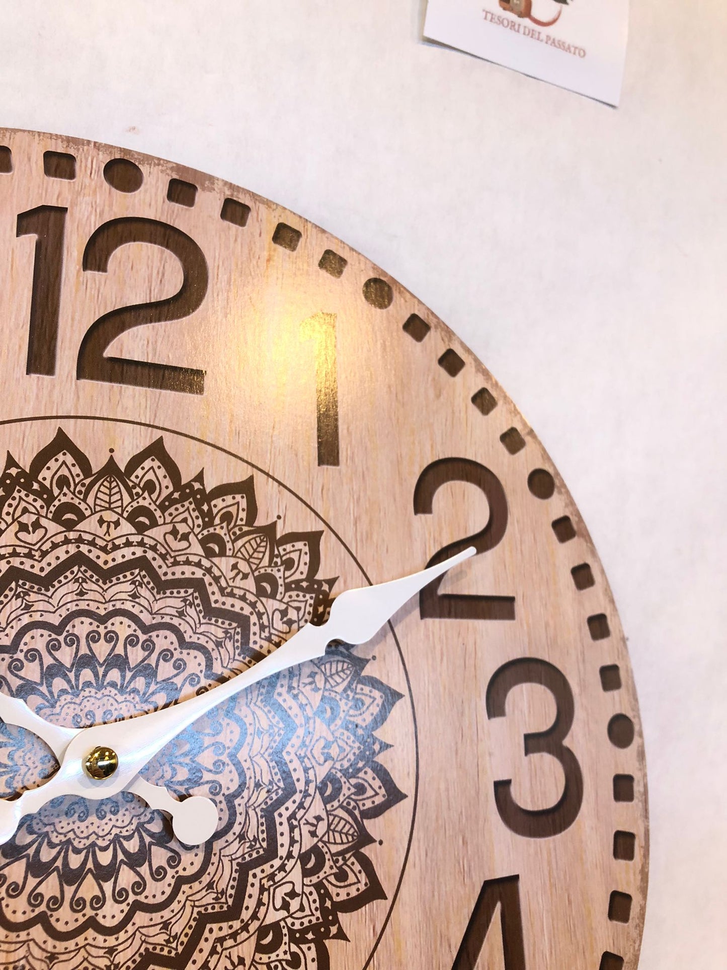 Orologio da Parete in Legno con Mandala – Orologio Rotondo Decorativo Stile Naturale e Moderno