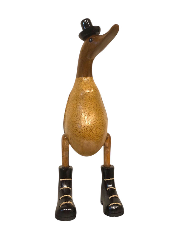 Papera in Legno con Cappello e Stivali Neri – Decorazione Artigianale Country Chic