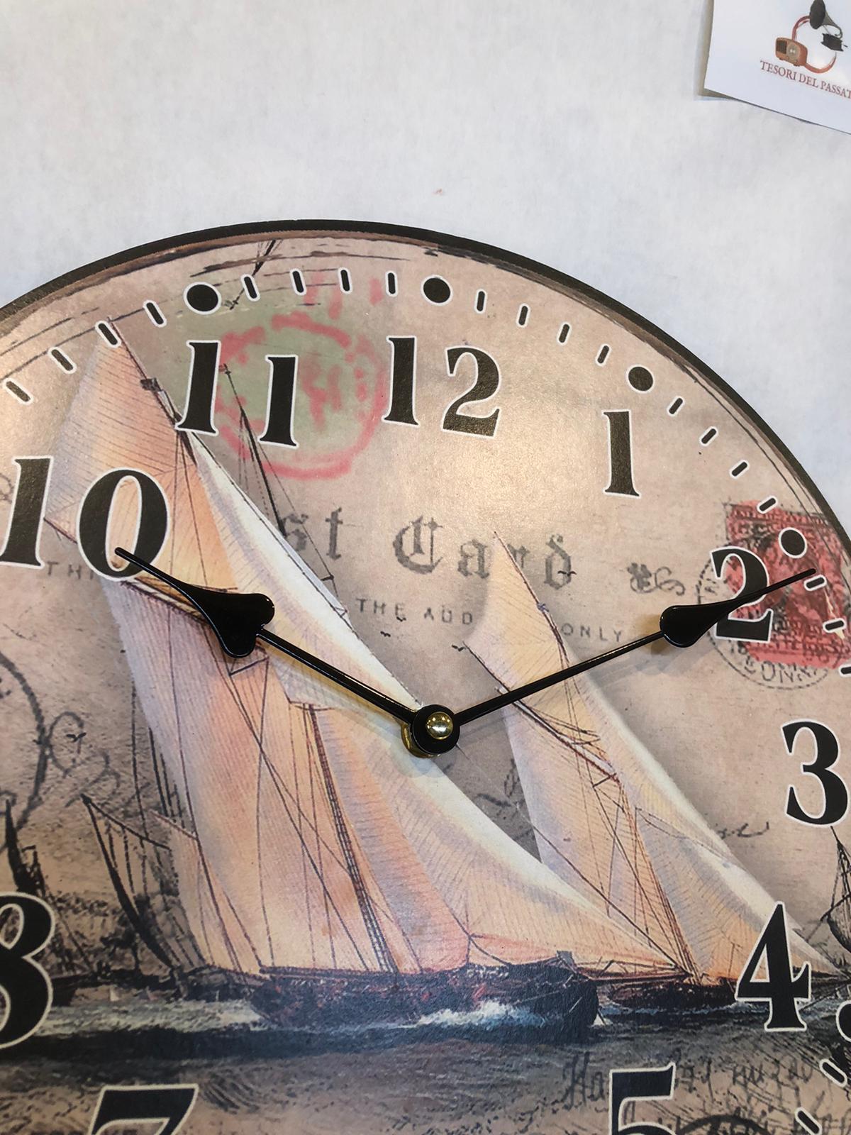 Orologio da Parete Vintage con Barca a Vela – Orologio Rotondo Stile Nautico e Shabby Chic